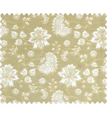 Beautiful Chinese Flower with Gold border with small buds and leaves continuous design on Grey Beige main curtain